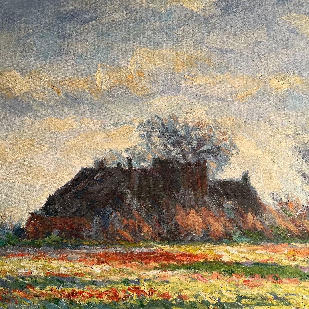 ★秀作★ 手書き油絵 クロード・モネ サッセンハイムのチューリップ畑（大）油彩画