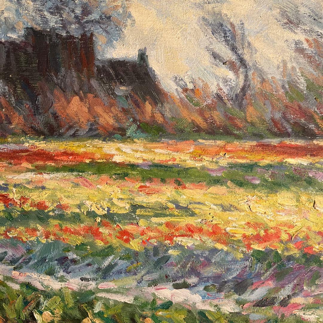 ★秀作★ 手書き油絵 クロード・モネ サッセンハイムのチューリップ畑（大）油彩画