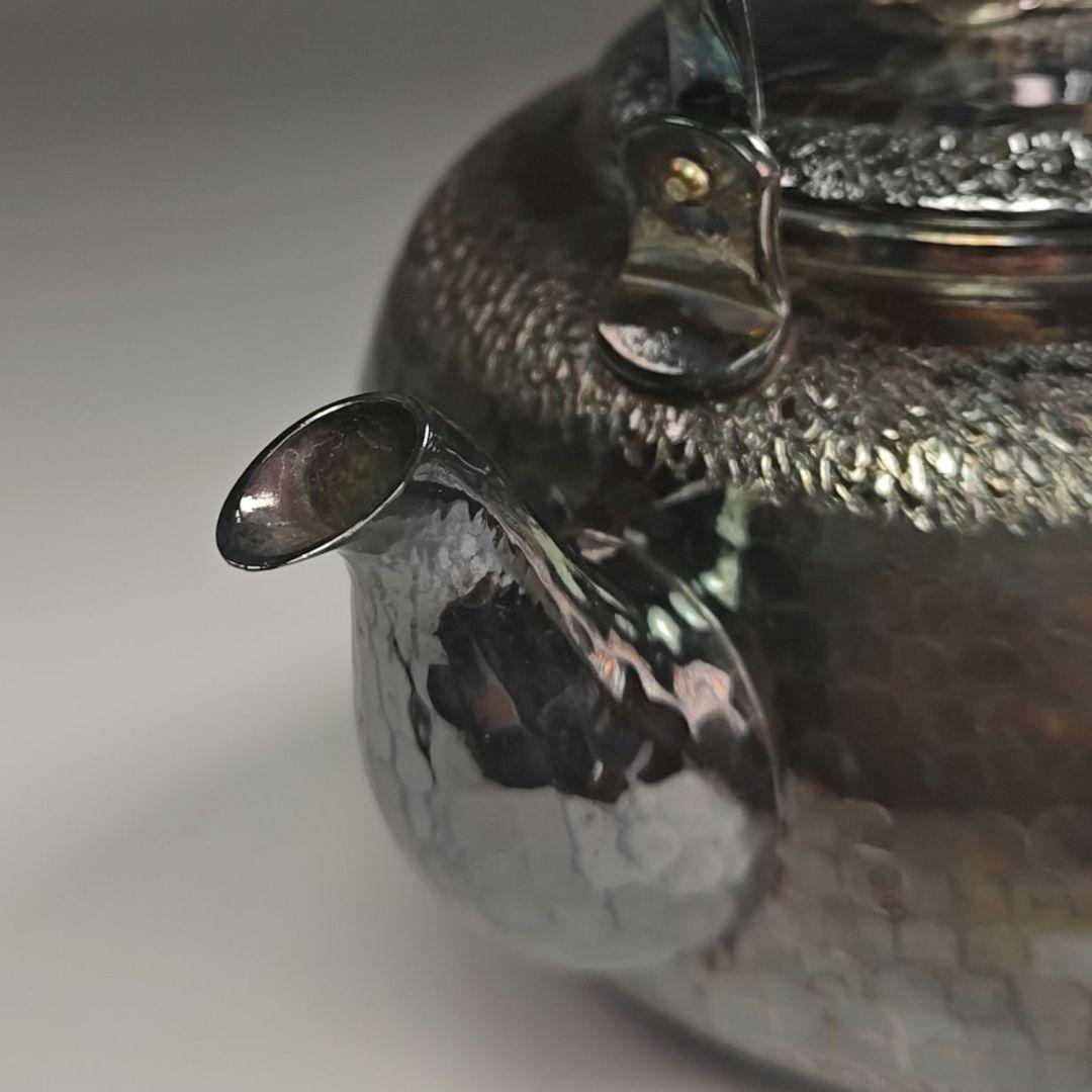 ウ303 急須『銀川堂　峰斎作』『燻銀　いぶし銀　水注　薬缶』茶道具　銅製