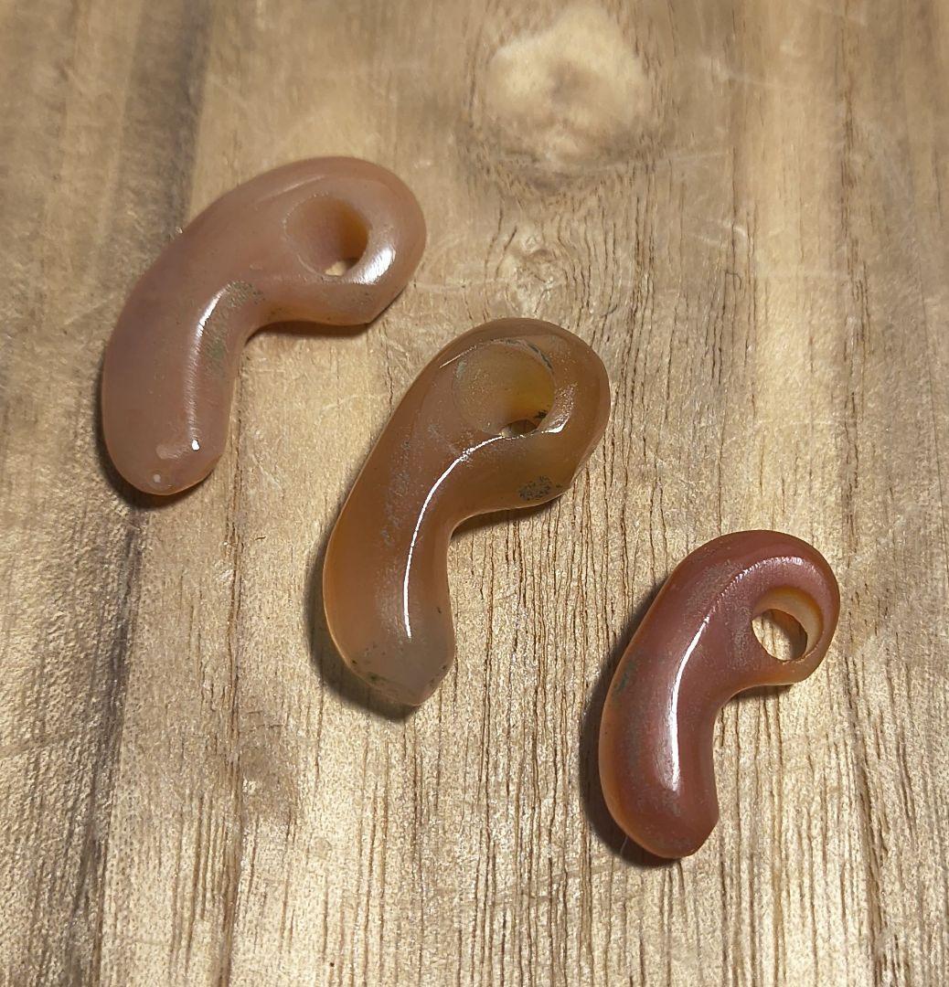 天然石 出雲 碧玉 出雲石 赤瑪瑙 勾玉 3個セット