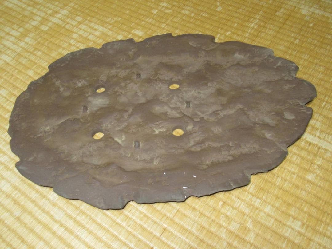 美品’70年頃◆常滑鉢 柴田馨山作 寄せ植え用 楕円葉形平鉢 茶色 和鉢/盆栽鉢
