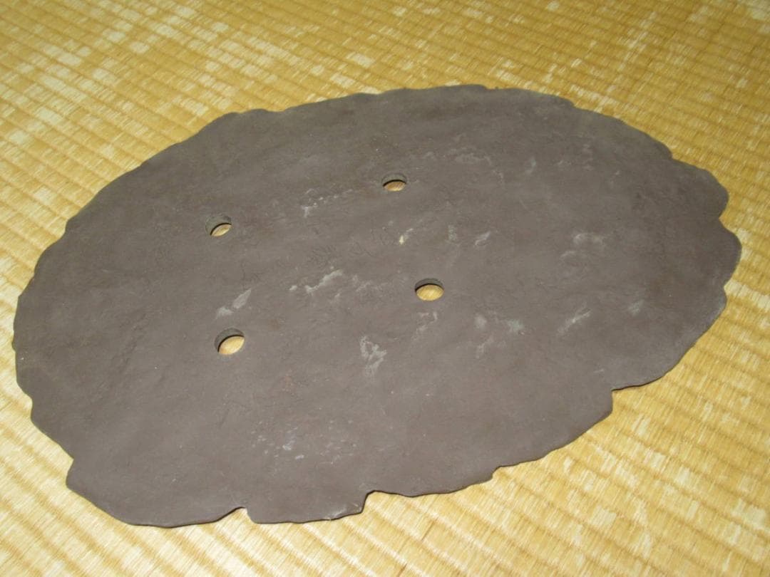 美品’70年頃◆常滑鉢 柴田馨山作 寄せ植え用 楕円葉形平鉢 茶色 和鉢/盆栽鉢