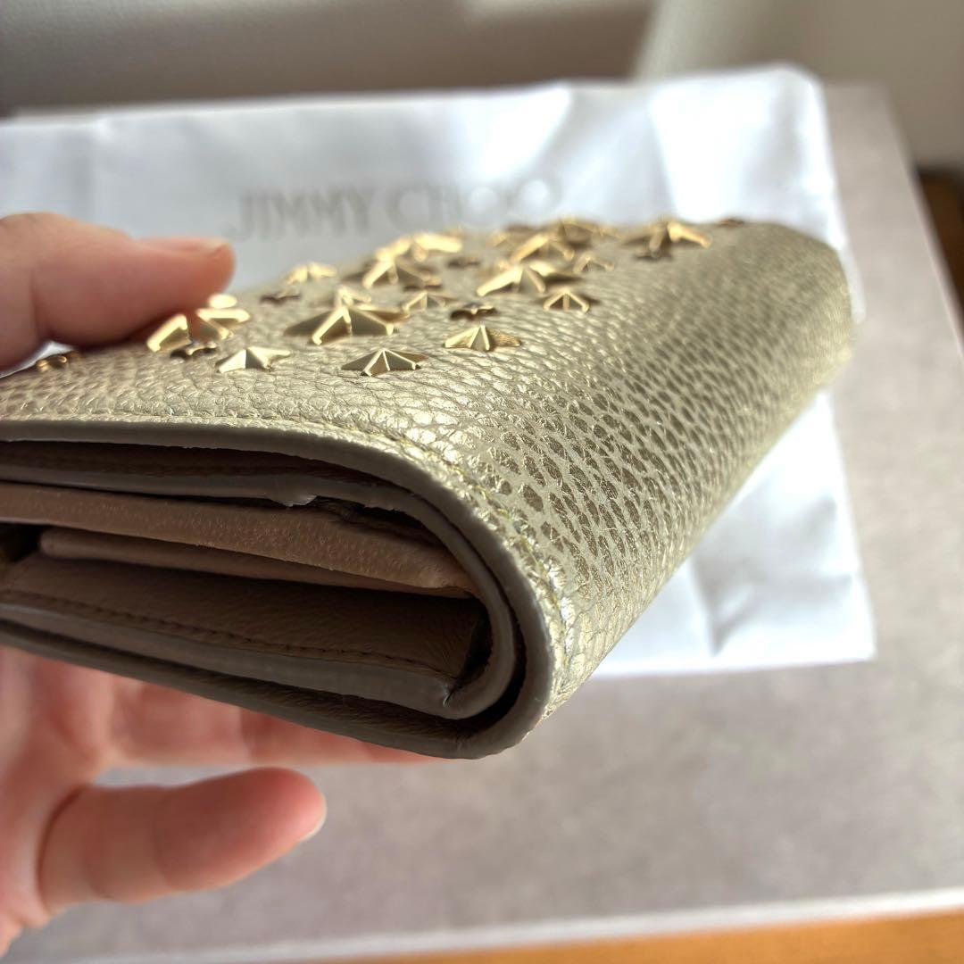 最終価格☆新品未使用JIMMY CHOOゴールド×クリスタルスタッズ 二つ折り
