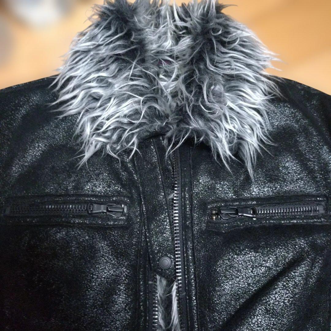 カスタムカルチャー　光沢レザー風フェイクムートンファーライダースジャケット　Ｌ