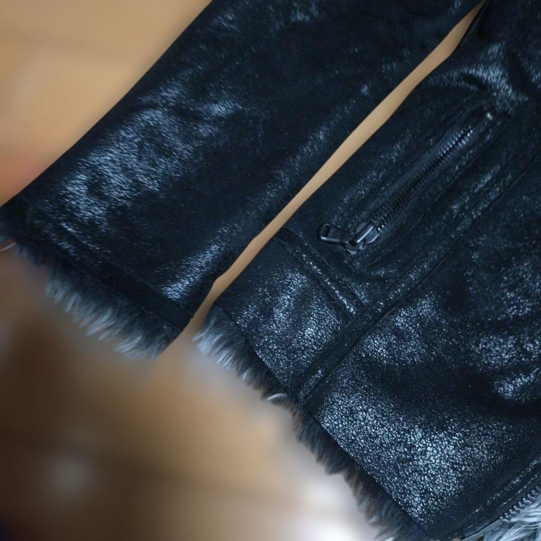 カスタムカルチャー　光沢レザー風フェイクムートンファーライダースジャケット　Ｌ