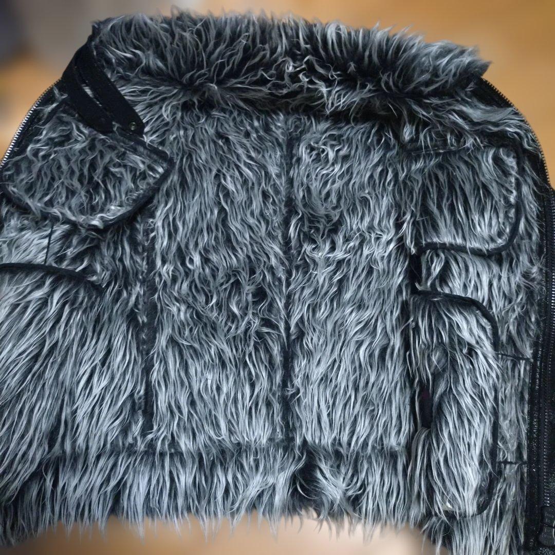 カスタムカルチャー　光沢レザー風フェイクムートンファーライダースジャケット　Ｌ