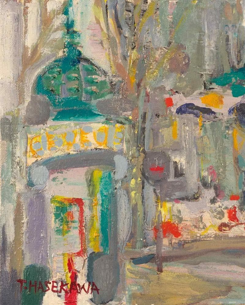 長谷川利行　油彩　肉筆『新宿風景』サイン　有島生馬収蔵　M5号　額無　b525