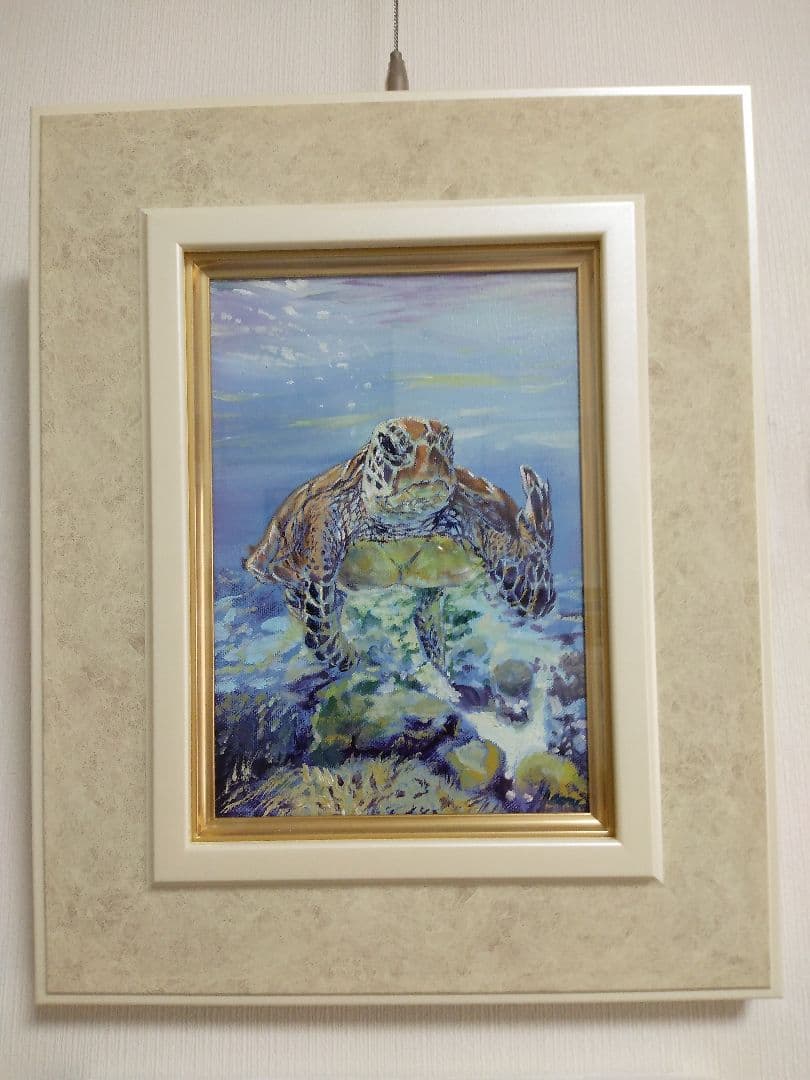 alohaHonu（油彩画額装済直筆SM） #ウミガメ絵画2