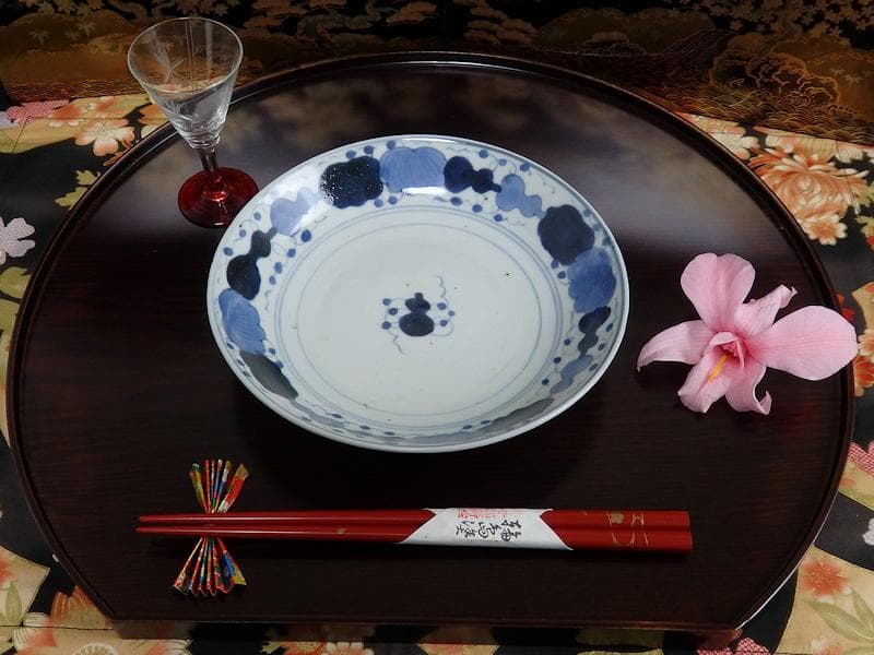 くらわんか　染付　瓢箪に葉紋様の図　５寸半皿　E523AS-CIg