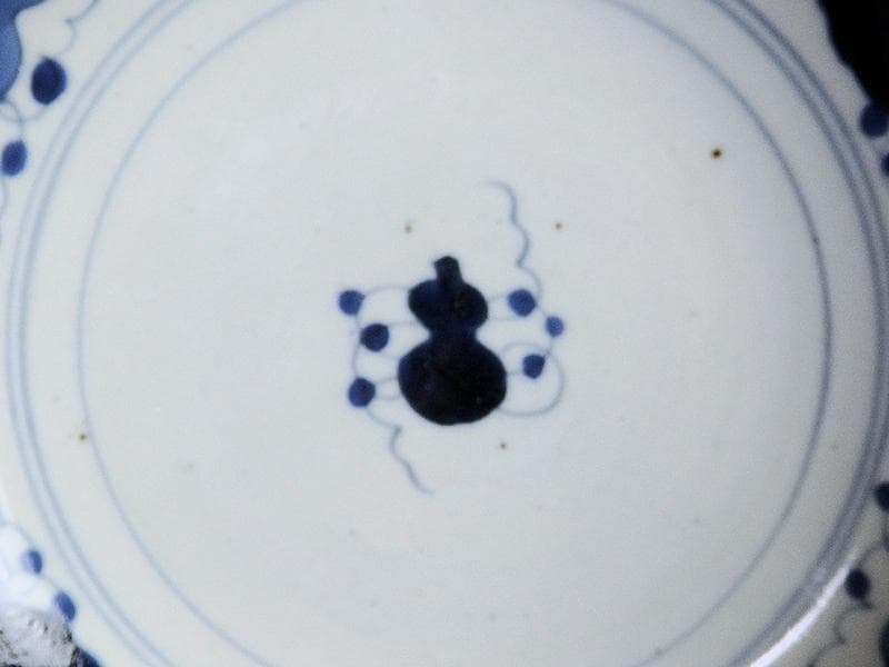 くらわんか　染付　瓢箪に葉紋様の図　５寸半皿　E523AS-CIg