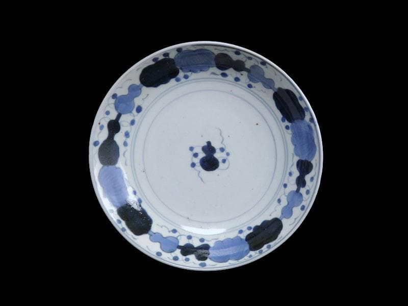 くらわんか　染付　瓢箪に葉紋様の図　５寸半皿　E523AS-CIg