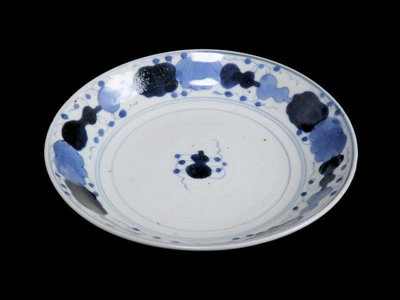 くらわんか　染付　瓢箪に葉紋様の図　５寸半皿　E523AS-CIg