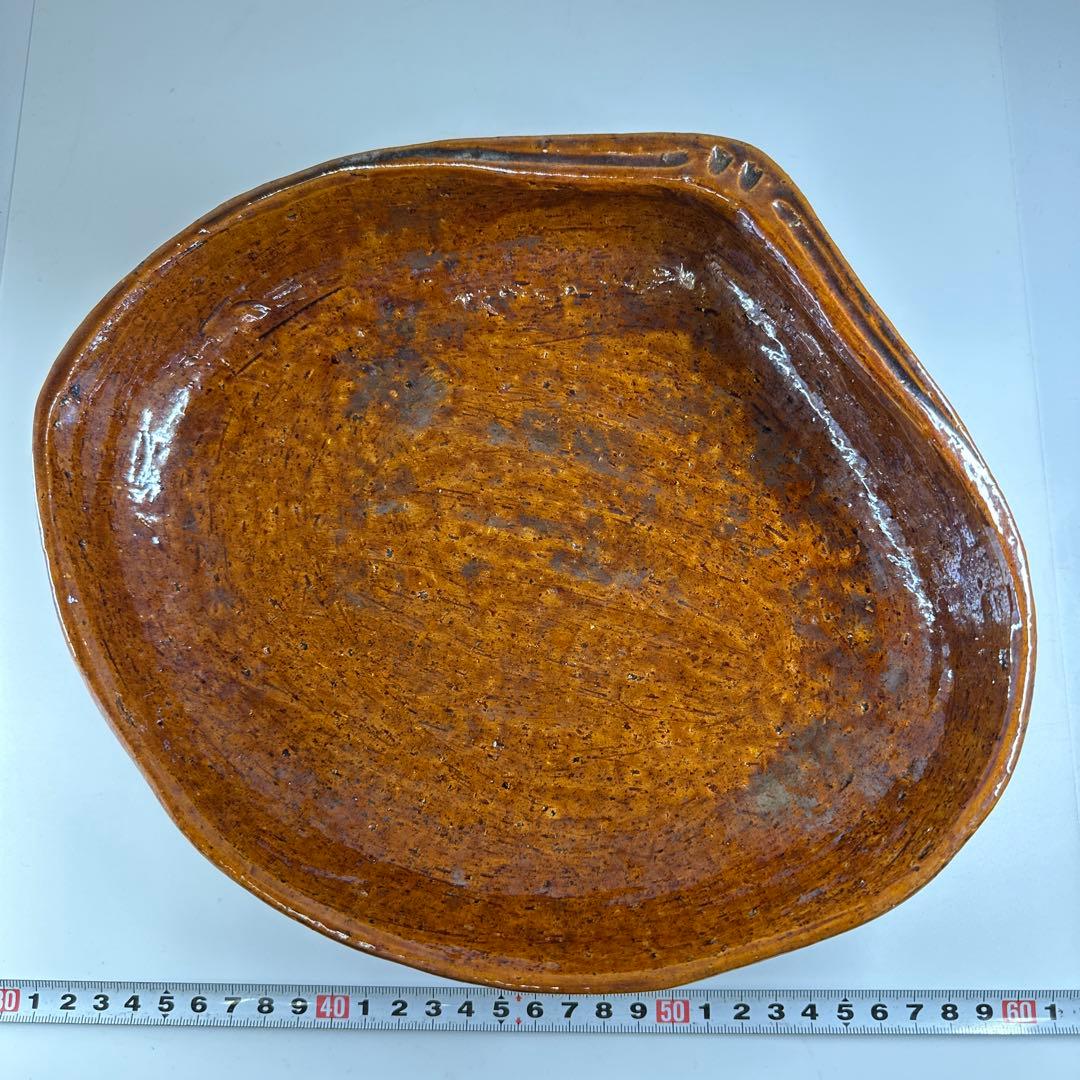 十六代　大樋長左衛門　大樋楽吉貝形大鉢　共箱　最大幅約28㎝　東Y7-0423⑤