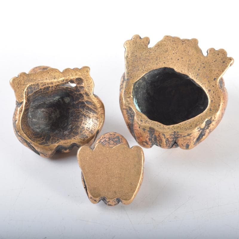 中国　古銅　蛙　紙鎮　置物　3点　N　4218