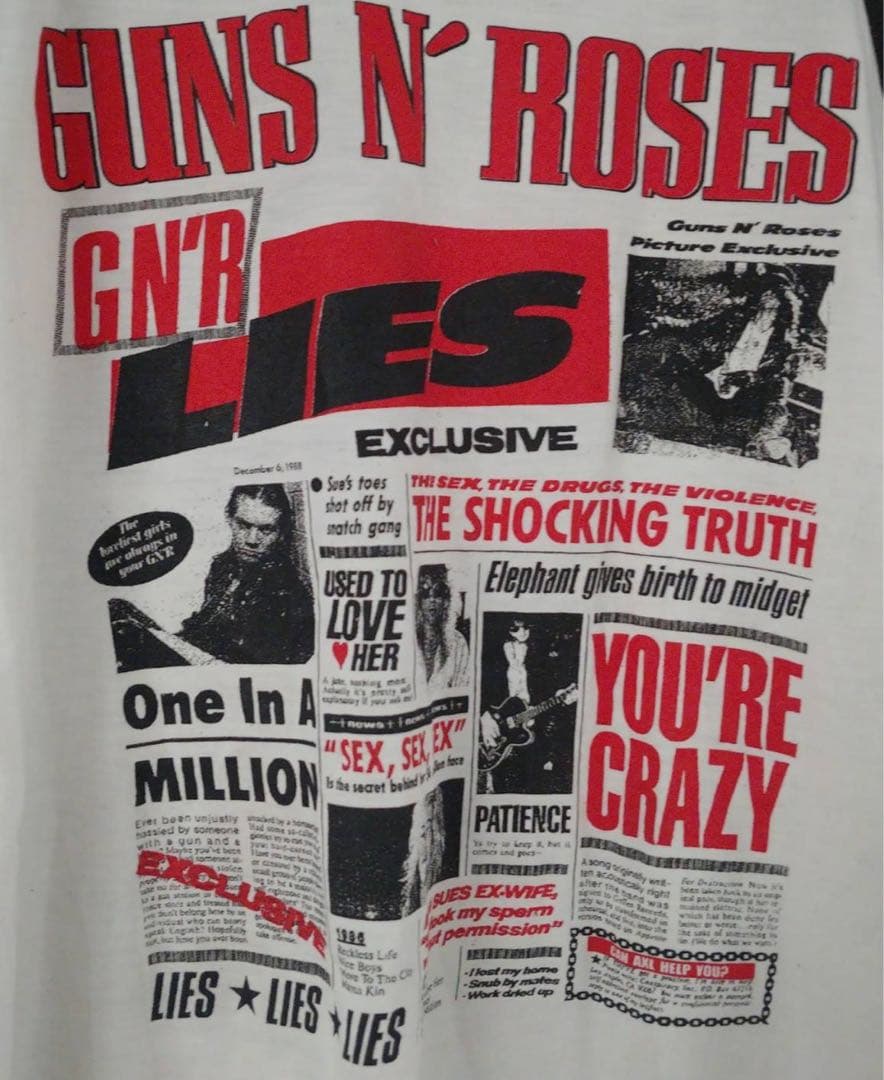 ガンズ・アンド・ローゼズ　ベースボールシャツ　白×グレー　М