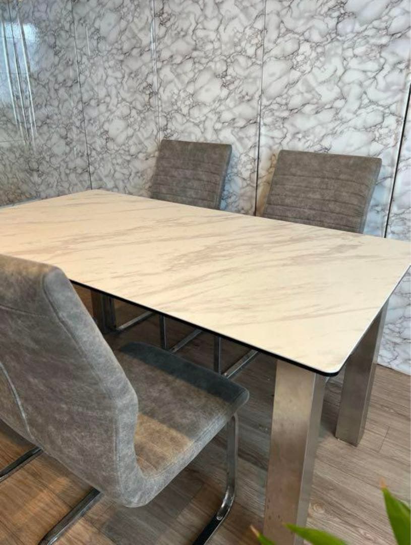 HG　 大理石調ダイニングセラミックテーブル（ホワイト）