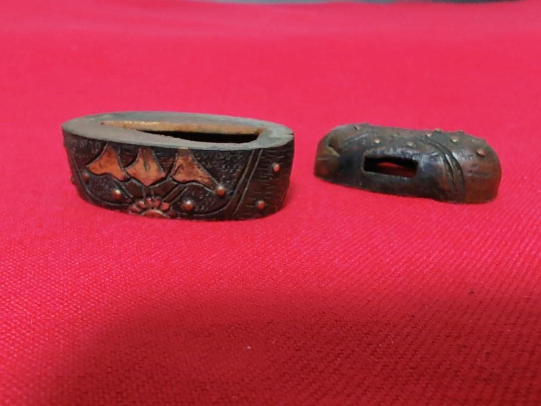 赤銅地 車図 縁頭 露象嵌 拵 日本刀 刀装具 骨董 古美術