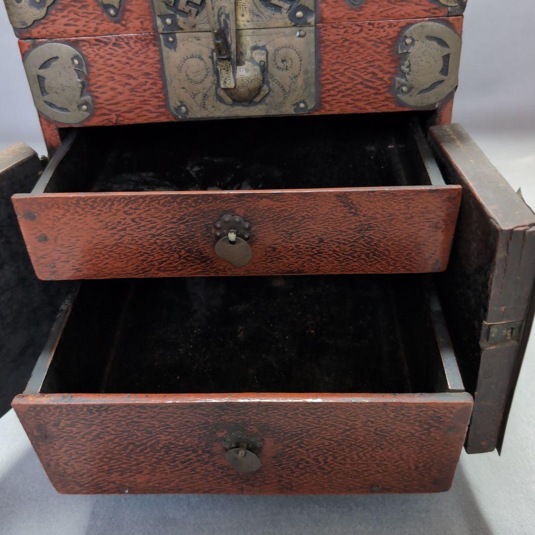 李朝朱漆塗櫛箱　李朝化粧箱　木製箱　 朱漆塗櫛箱　李朝収納箱　李朝民芸家具