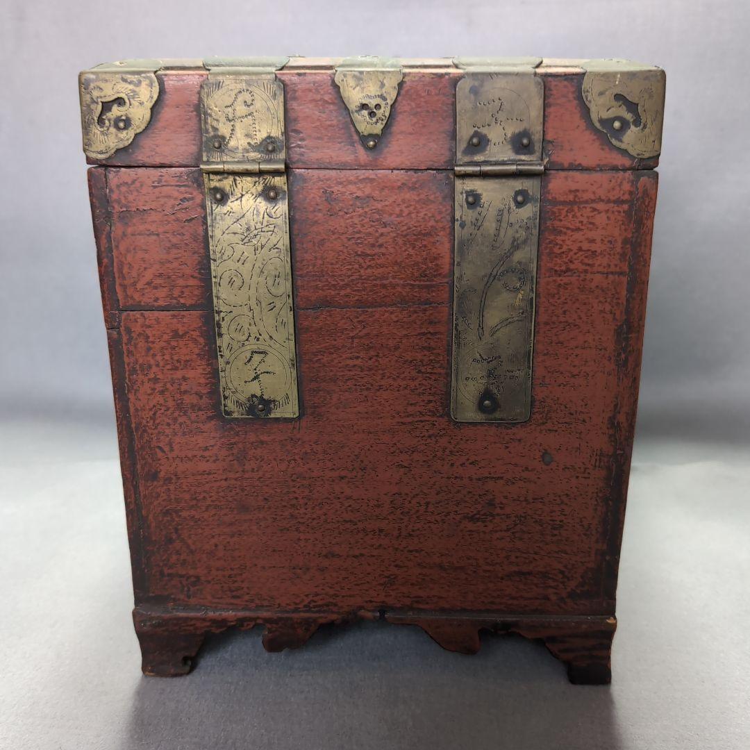 李朝朱漆塗櫛箱　李朝化粧箱　木製箱　 朱漆塗櫛箱　李朝収納箱　李朝民芸家具