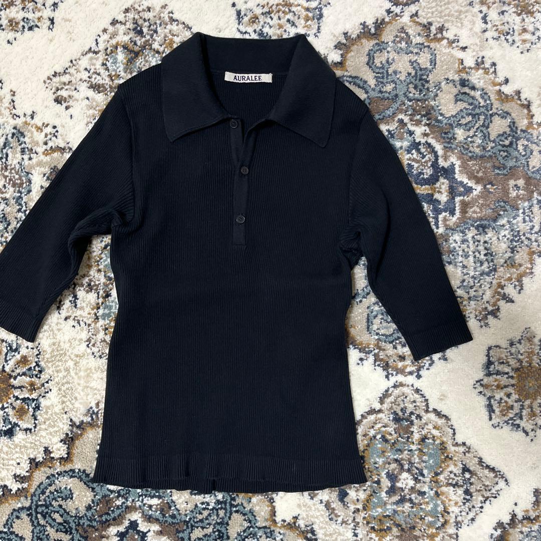 オーラリー　GIZA HIGH GAUGE RIB KNIT POLO ポロ