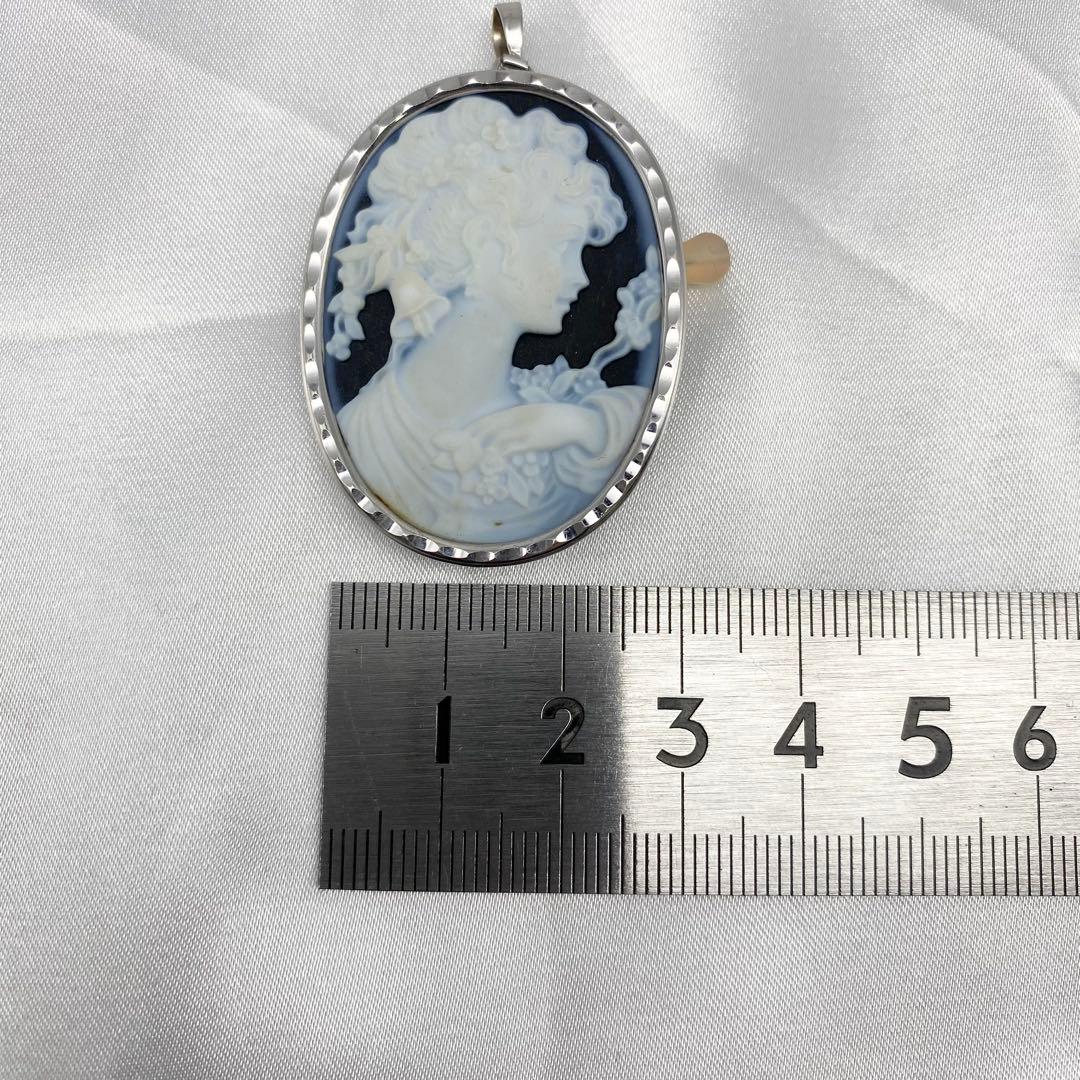 カメオ F.W. ブローチ ペンダントトップ K14WG サイン入り