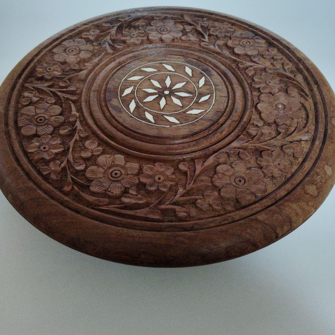 彫刻装飾木製キャスターテーブル ぞうがん細工　象嵌細工お花の台 花台