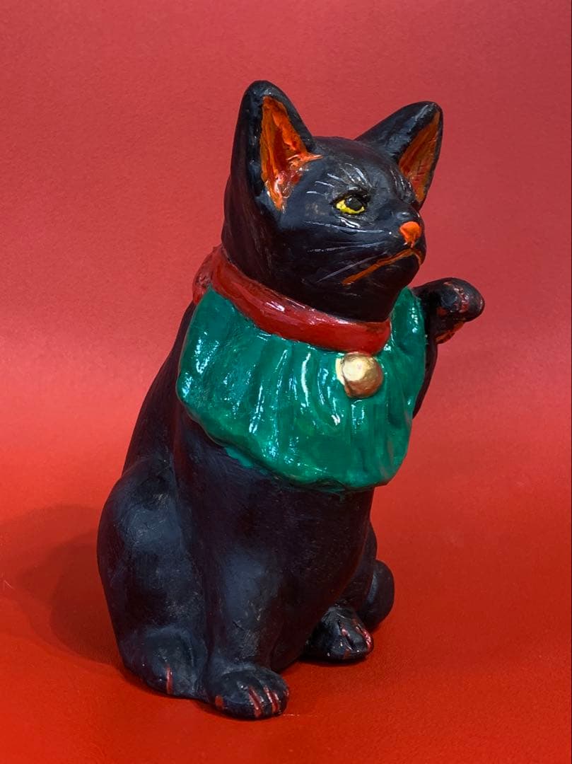 長浜人形　招き猫　黒　高さ15cm