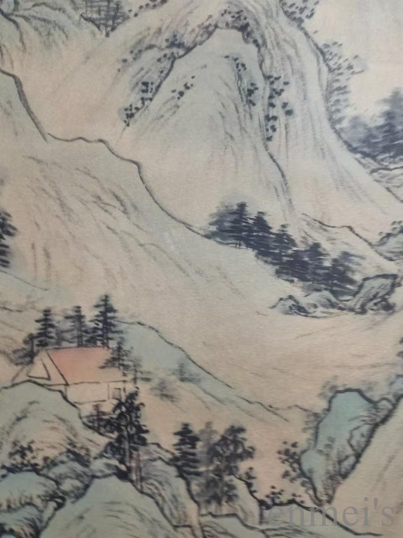 中国古美術.王原祁款.山水図.宣紙画.三尺手描き.肉筆.掛け軸.水墨画.文房置物