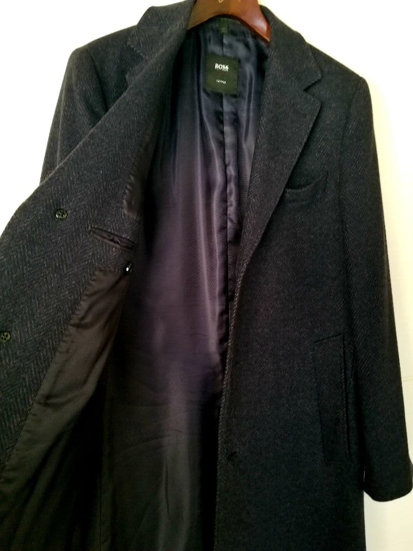 【極美品】ヒューゴボス ウール カシミヤ チェスターコート 本切羽