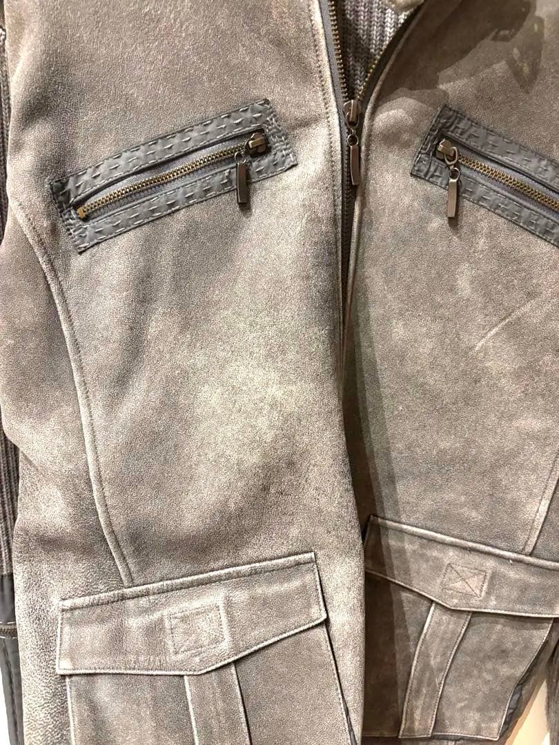 大幅値下げ　美品　ロベルトカバリ　レザー　ニット　ジャケット　Lサイズ