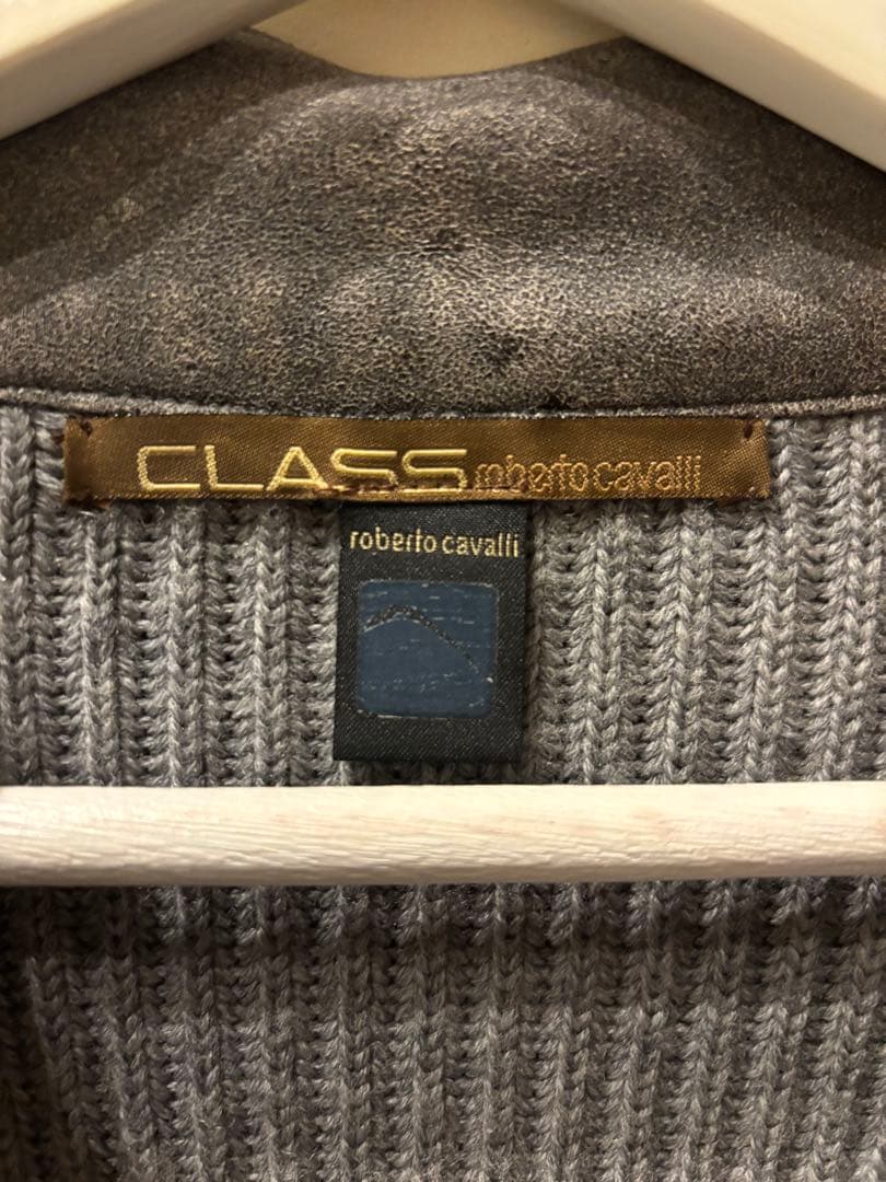 大幅値下げ　美品　ロベルトカバリ　レザー　ニット　ジャケット　Lサイズ