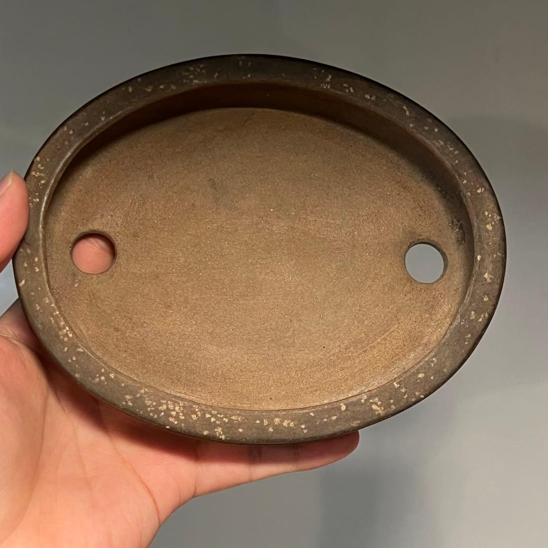 617.平安虹泉 桃花泥楕円鉢 盆栽鉢 小品盆栽 15.8*12.6*3.2cm