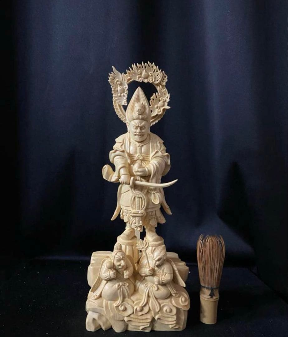 井波彫刻　総檜材　木彫仏像　仏師手仕上げ品　金毘羅権現　金毘羅明王立像