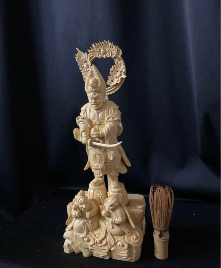 井波彫刻　総檜材　木彫仏像　仏師手仕上げ品　金毘羅権現　金毘羅明王立像