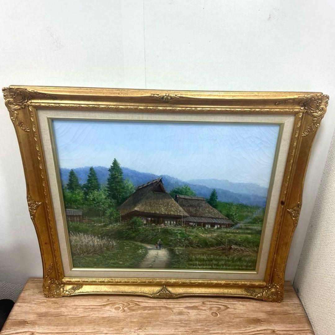 仲田嵩 「京都美山の民家」 真作保証油彩 額装 風景画絵画