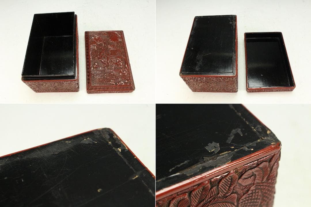 茶道具 堆朱 楼閣人物紋 茶通箱 時代物(K-XA948)