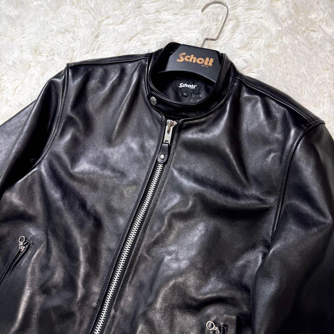 極美品/XL✨Schott ライダースジャケット シングル　羊革　黒