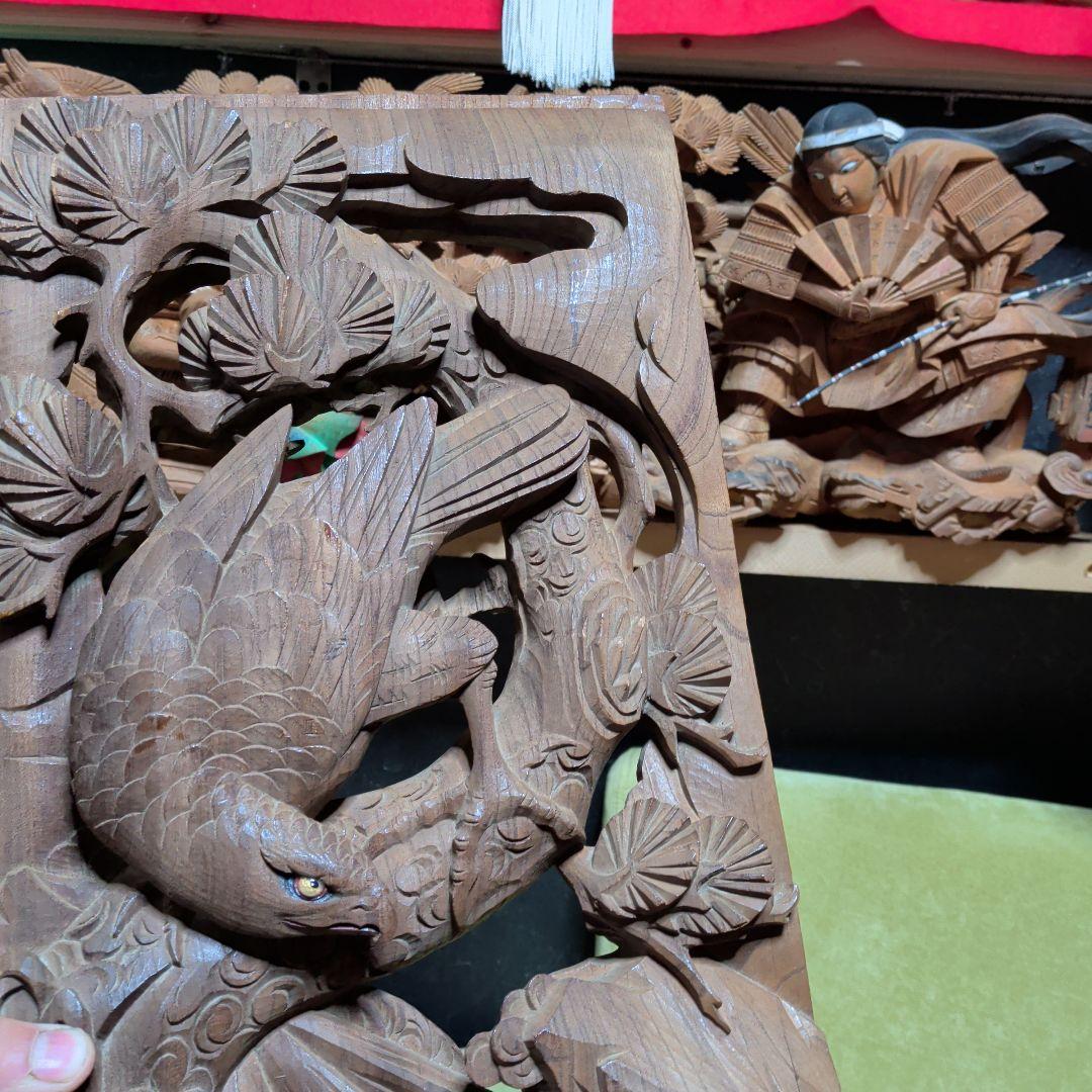 木彫り　彫刻　欄間　鷹　鳥　和柄　置物　だんじり　山車