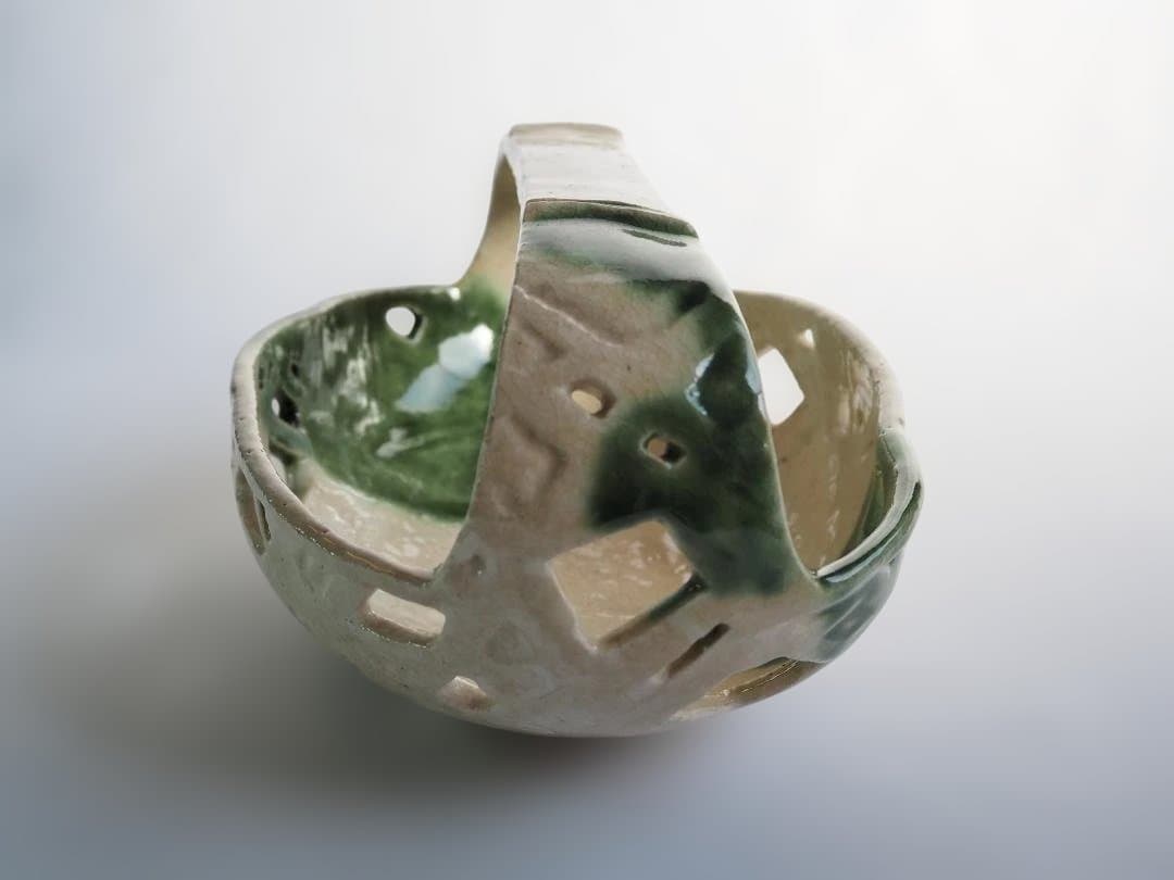 2代伊東陶山造『籠形菓子器』（共箱）