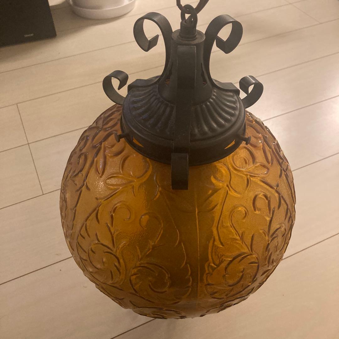 アンバーガラス　ペンダントランプ　ライト　ヴィンテージ アンティーク