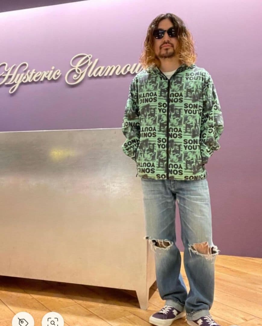 ☆美品☆人気コラボ♪【SONIC YOUTH❗】総柄❕フーデッドブルゾン