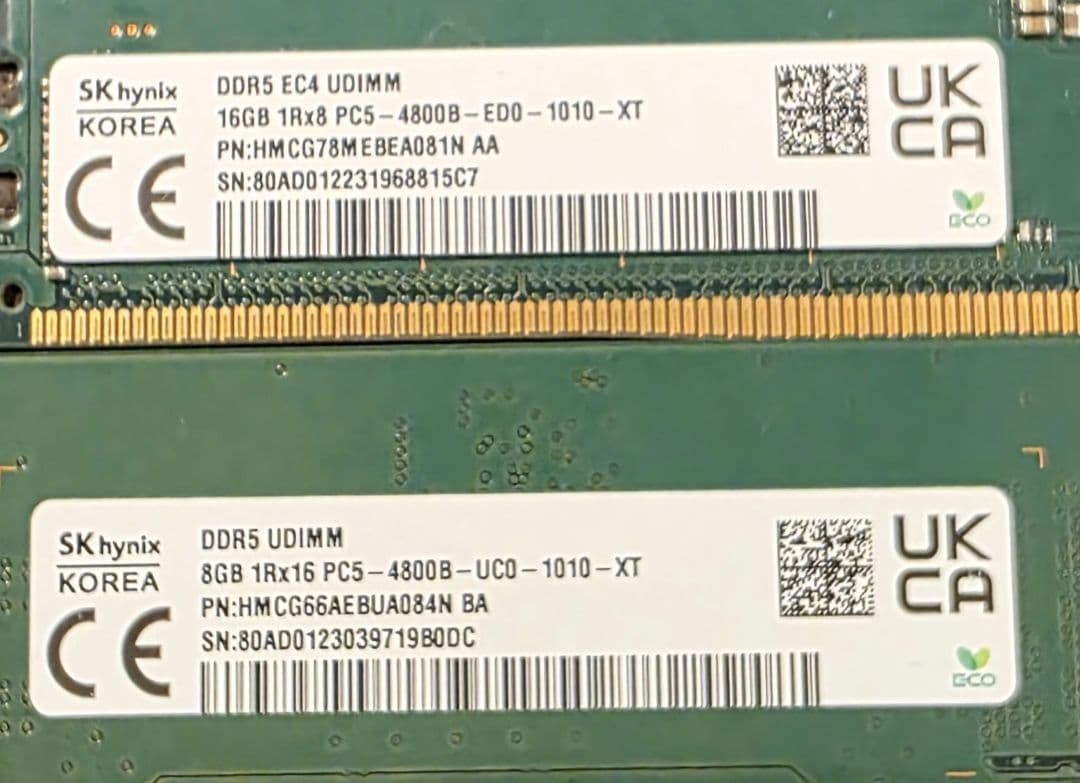 SK hynix DDR5 UDIMM 8GB×4＋16GB×2 計6枚