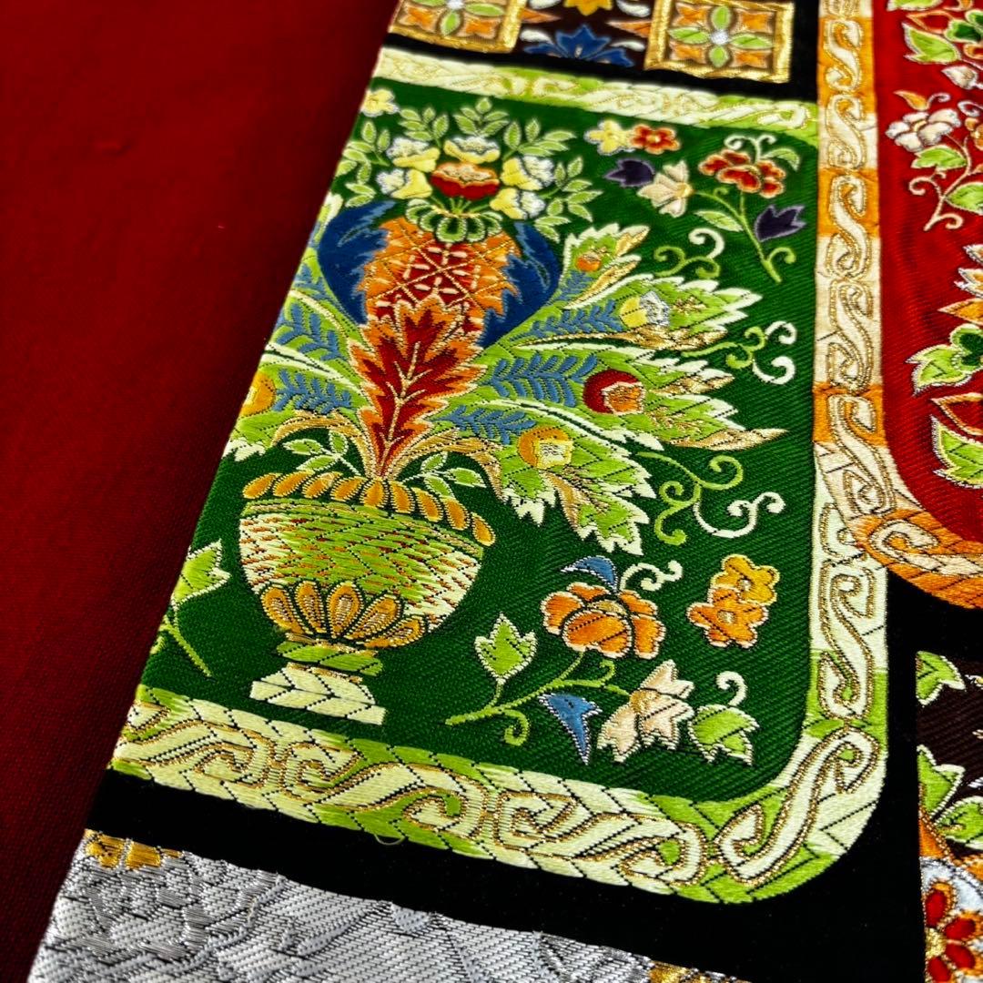 高級　更紗袋帯 華やかな刺繍 袋帯 100%絹　美術織物　豪華刺繍帯