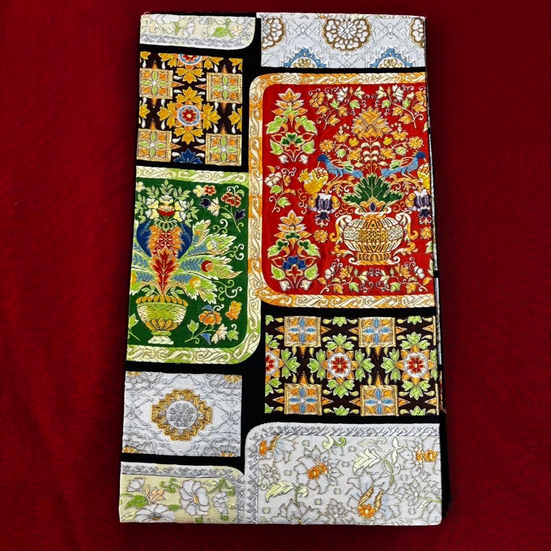 高級　更紗袋帯 華やかな刺繍 袋帯 100%絹　美術織物　豪華刺繍帯