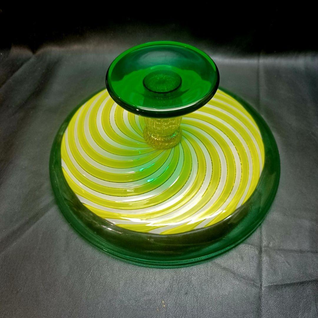 宮田高志 金彩 グリーン ライン コンポート フルーツ盛り皿