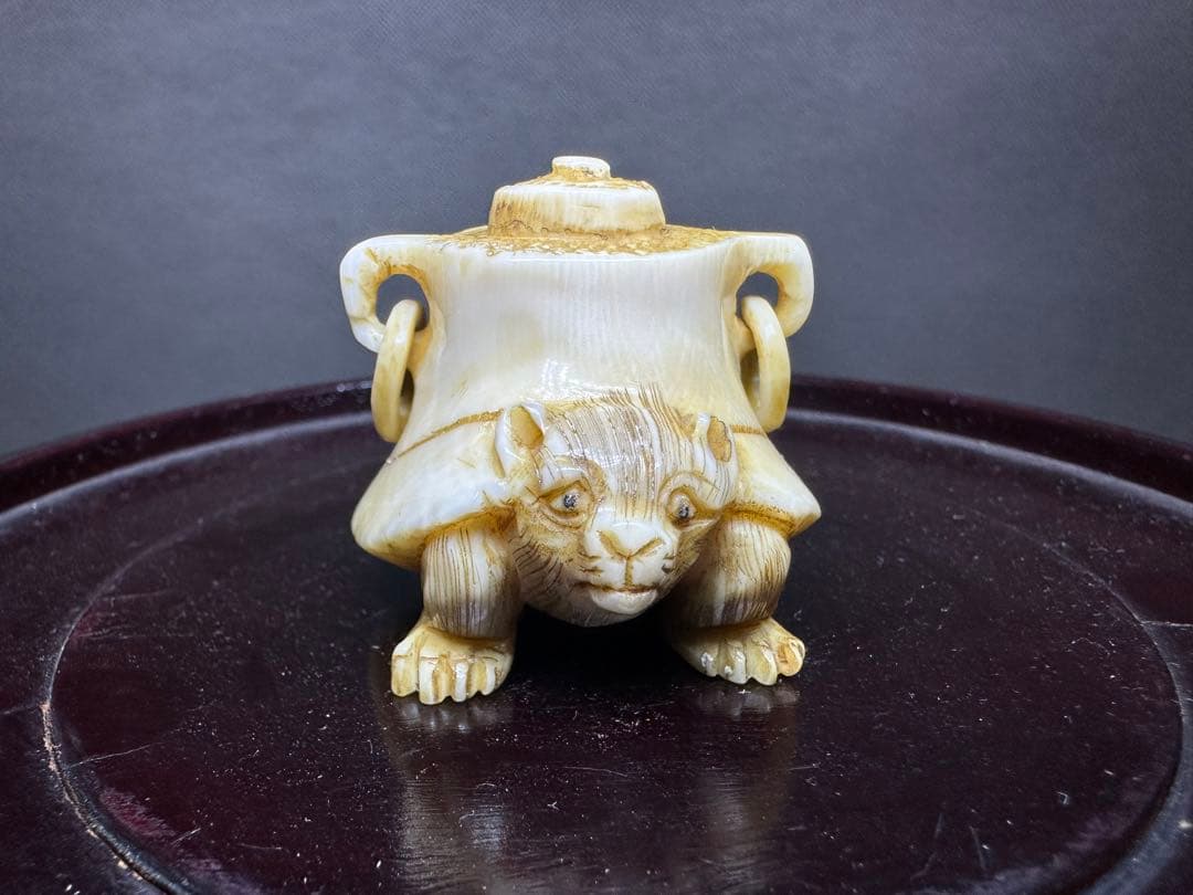 根付　アンティーク　日本昔話　分福茶釜　狸　置物　骨董　飾り物根付　古美術品