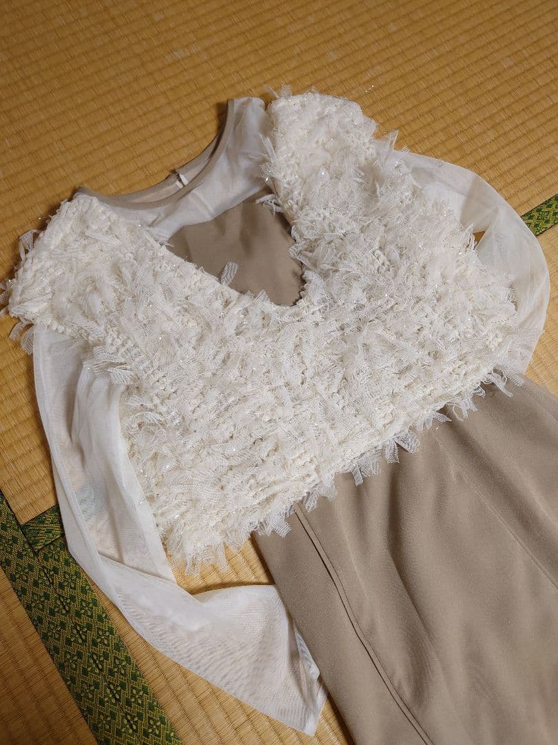 新品nianaフリンジグリッターベストセットドレス Lサイズ　結婚式　お呼ばれ