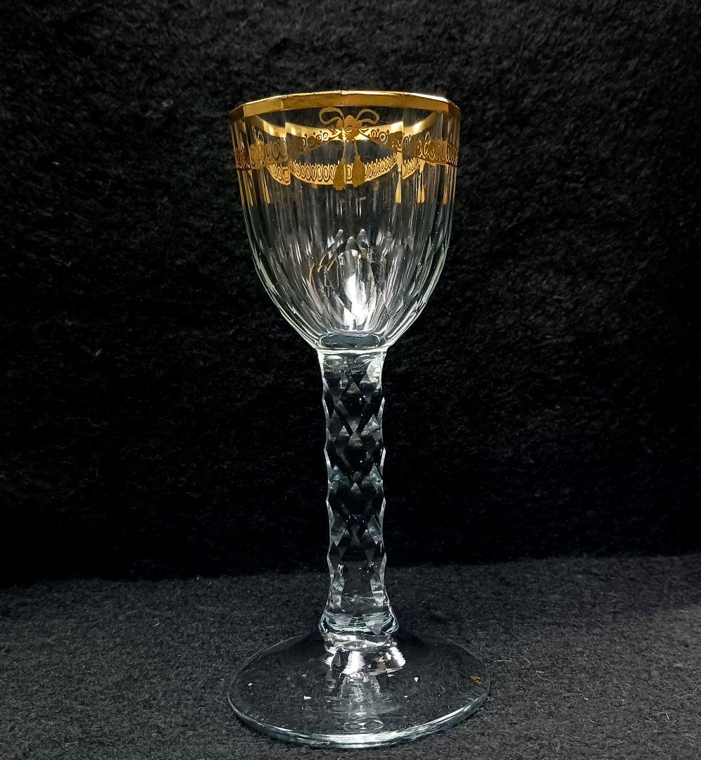 Y2590-6 オールドバカラ 金彩装飾 ステムグラス 高さ14㎝ 豪華金彩