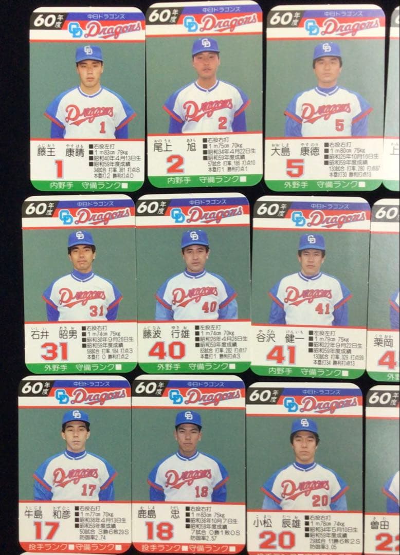 タカラプロ野球カードゲームセット　昭和60年度中日ドラゴンズ　27枚(3枚欠け)