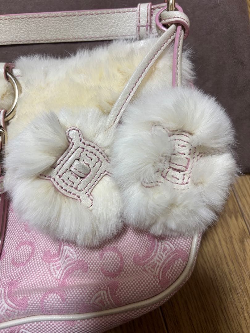 ベ*ン様 セリーヌ ハンドバッグ ピンク　ラビットファー